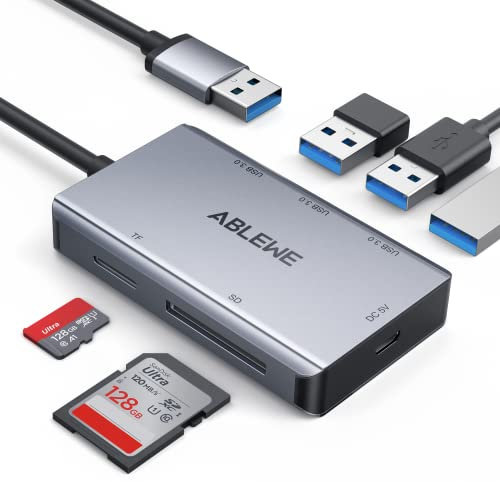 ABLEWE USB 3.0 5 en 1 Lector de Tarjetas SD, Hub USB 3.0 con Lector de Tarjetas SD y TF y 3 Puertos USB 3.0 para Windows Mac Linux etc.