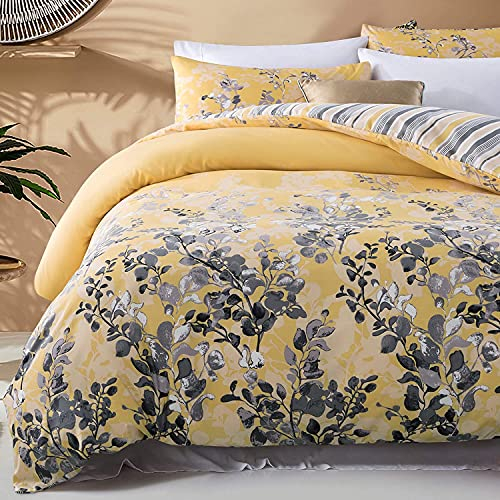 Imperial Rooms Single Duvet Cover Set Reversible Printed Bedding Set Premium Brushed Microfiber Duvet Covers with Pillowcase (Ochre Blossom 135x200 CM)