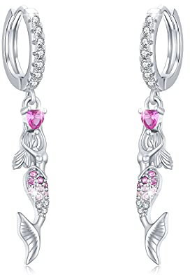 Meerjungfrau Ohrringe 925 Sterling Silber Creolen Damen Zirkon Kleine Creolen für Mädchen Meerjungfrau Schmuck für Kinder