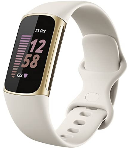 Dirrelo Armband Compatible with Fitbit Charge 5 Armband/Fitbit Charge 6 Armband Damen Herren，Weich Silikon Uhrenarmband, Sport Wasserdicht Ersatzarmband für Fitbit Charge 5 Charge 6, Mondweiß Klein