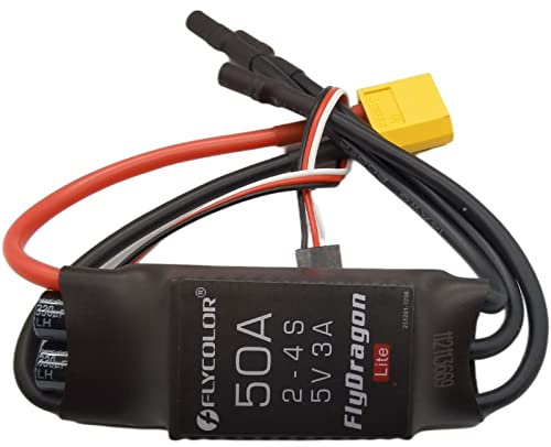 Flycolor 50A ESC 2-4S Elektrischer Geschwindigkeitsregler 5V 3A BEC mit XT60 & 3,5mm Bullet Plugs für RC Drohne Flugzeug Bürstenlose Motoren