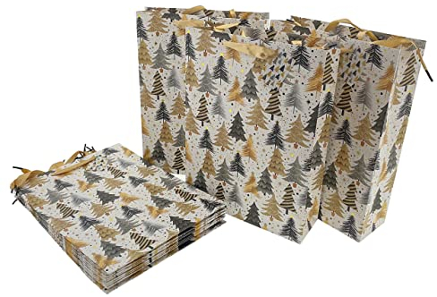 hausleben Geschenktüten Geschenkverpackungen 12er Packung verschiedene Größen und Designs (XL (25,8 x 8,5 x 34,5), Noblesse Gold)