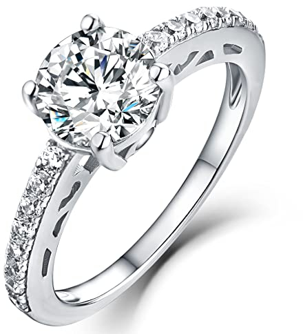YL Verlobungsring 925 Sterling Silber Schliff 5A Runder Zirkonia Hochzeitsversprechen Ring für Damen Braut(Größe 56)