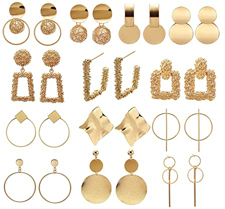 TOEECY 13 Paar Geometrische Runde Kreis Drop Stud Ohrringe in Goldfarbe - Hänger - Damen/Mädchen - Hypoallergen - Geeignet für Casual Anlässe