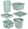 𝟔 𝐏𝐜𝐬 𝐊𝐢𝐭𝐜𝐡𝐞𝐧 𝐔𝐭𝐢𝐥𝐢𝐭𝐲 𝐒𝐞𝐭 - 25L Swing Top Bin + Square Washing up Bowl + Large Dish Drainer + Large Cutlery Tray + Mop Bucket + Sink Tidy (Silver Sage)