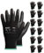 PACIFIC 12 Paar PU Beschichtete Sicherheitshandschuhe, Mehrzweck Arbeitshandschuhe für Herren, Nahtloses Strick, Power-Grip, Schwarz, XL/10