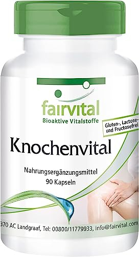 Fairvital | Complexe Os Vital - 90 gélules - vitamines D3 & K2 & C, calcium, magnésium, zinc, cuivre, manganèse, chrome et plus - Qualité contrôlée et haut dosage - 100% végan - Fabriqué en Allemagne