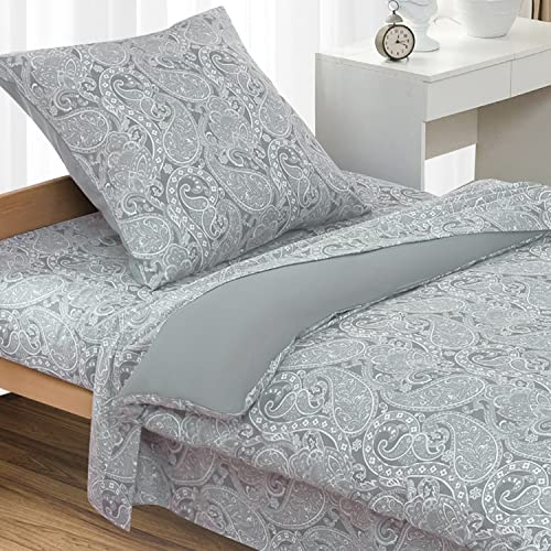HENGWEI Bettwäsche 135x200 2teilig Set Oeko-TEX Zertifiziert, Extraweiches Grün Bettwäsche-Sets für Einzelbett Hochwertiges Microfaser Bettbezug mit Kissenbezug 80x80cm, Hellgraues Paisley-Muster