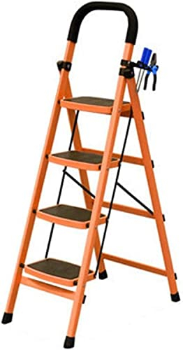 LEAYAN Tritthocker Trittleiter Hocker Vierstufige Werkzeuge Leitern Blau/Orange/Rot Metallleiter Lager Multifunktions-Stehleitern/Größe 43 * 76 * 138cm Klappleiterhocker (Orange, 43 * 76 * 138cm)