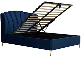 Birlea Blue Double Ottoman Bed Frame 4FT6 Fabric Storage Bed Lottie Fan Design