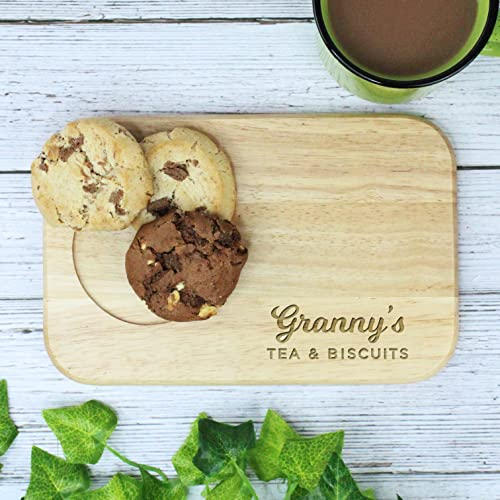 eBuyGB Granny's Tea & Biscuits Board, Wooden Treat Board, Snack Tray, for Granny, Birthday Gifts for Her, Brown