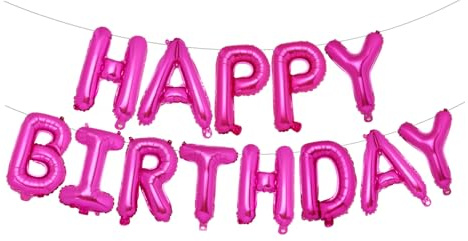 PIGETALE Happy Birthday Balloons Banner, 16 Inch Rose Pink Foil Balloon Mylar Sign Bunting Banner Self Inflating Letter Balloons Reusable for Girls Women Adults Birthday Party Decorations Supplies
