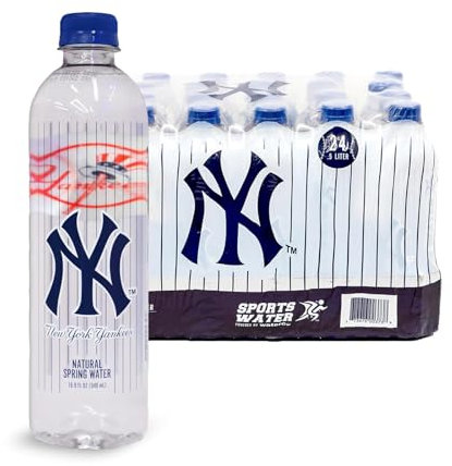 New York Yankees Eau embouteillée - Eau de source naturellement filtrée en plastique PET de 50 ml. Bouteilles en plastique PET, recyclables et sans BPA, lot de 24, par Sports Water