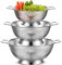 Bokon 3 Pcs Stainless Steel Colander Set Colander Bowl and Sieves 1/3/5 Quart Metal Mesh Strainer Net Basket with Handles Food Spaghetti Strainer for Kitchen Draining Pasta Rinsing(Silver)