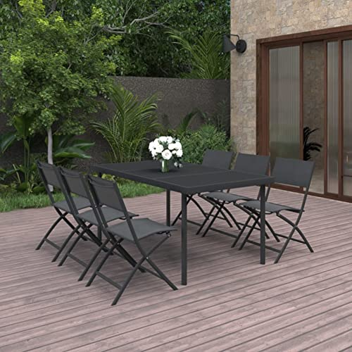 Festnight Gartenmöbel Set 6 Personen Sitzgruppe Garten Essgruppe Gartentisch Set mit 6 Stühlen Klappbar Gartengarnitur Esstisch Sitzgarnitur Stahl