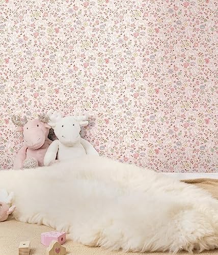 Grandeco Liberty Floral Bunny Trail Nursery Textured Wallpaper Pink JS3105