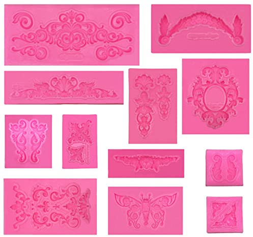 Woohome 12 Pz Relieve Retro Decoración Fondant Silicona Molde, Barroco Vintage Silicona Fondant Molde, Moldes de Silicona para Decorar Barroco para Decoración de Pasteles