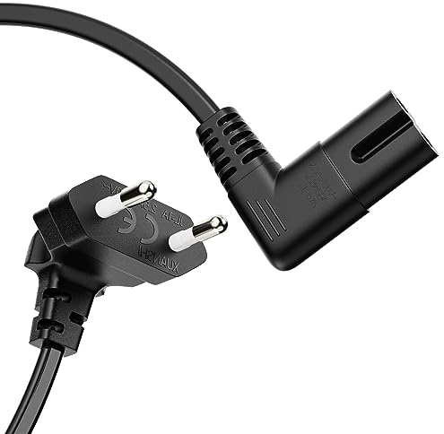 Perfect Stromkabel Netzkabel 2 Polig, 3,0m, Netzstecker Eurostecker Typ C auf Euro 8 Stecker IEC C7 Buchse, 90° Winkel Strom Kabel Netzteil für Haushaltsgeräte, PS3, PS4, PS5, TV UVM, Schwarz
