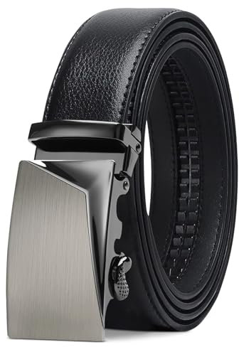 LAKIDAY Gürtel Herren, Schwarz Ratsche Automatikschließe Gürtel für Herren Business Anzug, Ledergürtel, 35mm Gürtel, Größe Einstellbar 2-Schwarz-125