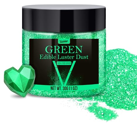 Edible Glitter Essbarer Glitzer - 30g Essbarer Glitzerpulver Glitzerstaub für Getränke, Lebensmittel, Kuchen - Essbares Metallisch Lebensmittelfarbe Glitzerpuder zum Cocktails, Wein, Torten (Grün)