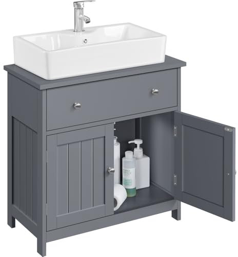 Yaheetech Mueble Baño Bajo Lavabo con Pie Armario para Lavabo con Cajón y Estante para Cuarto Baño 60x30x60cm Gris