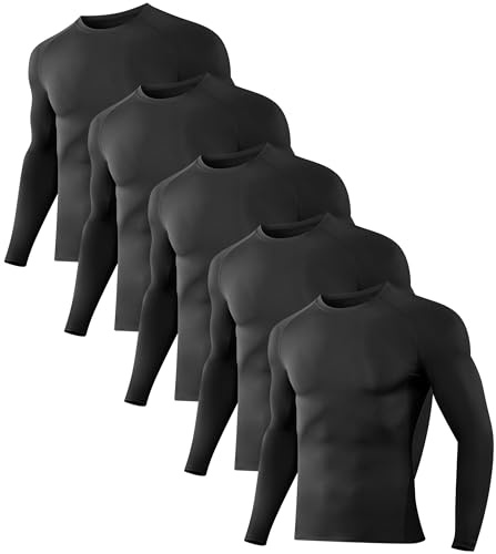 Dalavch 5er-Pack Kompressions-Shirts für Herren, langärmelig, athletisches Workout, Sport, Unterhemd, Baselayer, Top für den Winter