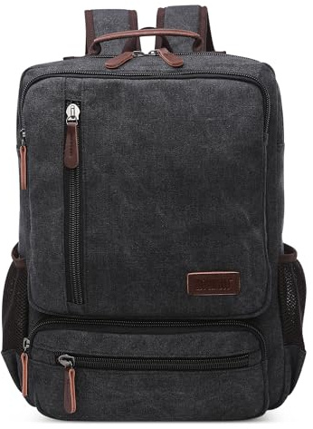 DORRISO Vintage Herren Rucksack Canvas Groß Kapazität Reiserucksack Mehrere Taschen 17.3 Zoll Laptop Schultasche für Männer Wander Casual Business Camping Daypacks Leinwand Tagesrucksack Schwarz