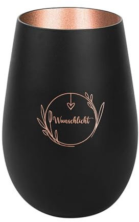 Der-Porzellan-Laden Windlicht mit Gravur Wunschlicht, Schwarz Bronze, Teelichthalter aus Glas mit Spruch, Tischdeko modern