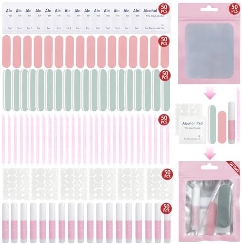 50PCS Press on Nail Tool Kit Nail Prep Kit with Nail Glue,Nail Adhesive Tabs, Mini Nail File, Nail Shine Buffer, Acrylic Sticks, Prep Pads, Packaging Bag for Press on Nail Business Nail Salon Home Use