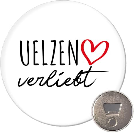Huuraa Magnet Uelzen verliebt Geschenk | 59mm Kühlschrankmagnet rund Flaschenöffner Geschenkidee dekorativer Magnet für Magnettafel, Kühlschrank oder Whiteboard