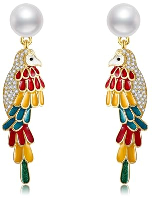 JERWLI Papagei Ohrringe 925 Sterling Silber Papagei Dangle Ohrringe Schmuck Geschenke für Frauen Mädchen Papagei Liebhaber