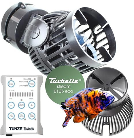 TUNZE Strömungspumpe Turbelle stream 6105 eco I Pumpe mit 3.000-12.000l/h Strömungsleistung I Propellerpumpe mit Magnet Holder & Silence Klemme bis 15mm Glasstärke I Süßwasser-Aquarium Wasserpumpe