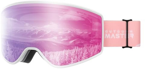 OutdoorMaster Pulse Ski Goggles, rahmenlose OTG Schneebrille mit Lock & Fit Scheibenwechselsystem für Herren, Damen und Jugendliche, Sakura Vlt 26%