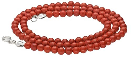Lebensquelle Plus Edelstein Kugelkette + 925 Silber Verschluss | Ø 4mm Kugeln Karabinerverschluss 45cm lang | Hochwertige Kette (Jaspis, rot)