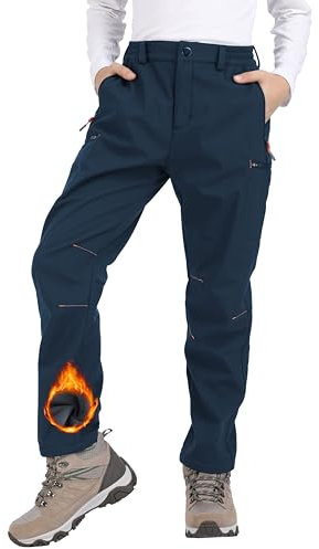 Djtnzdm Skihose Kinder Winter Thermohose Jungen Gefütterte Softshellhose Kinder Mädchen Trekkinghose Winddicht Schneehose Jungen Warm Thermohose Jungen wasserdichte Wanderhose Navyblau 134-140