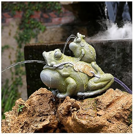 Kreative goldene Kröte Teichbrunnen, Teichspeier für kleine Teiche, Doppel-Wasserspeier-Design, automatische Zirkulation Wasserlandschaftsgestaltung für Koi-Teich(Green)