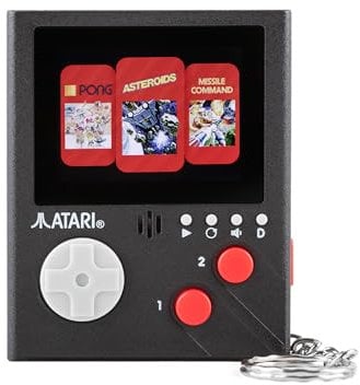 Mini console arcade portatile Atari con 3 giochi - Pong Sport, asteroidi e Missle Command, schermo a colori da 2 pollici, portachiavi, console di gioco retrò, regalo per lui e lei