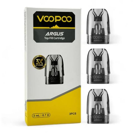 VOOPOO Argus Top Fill Cartridge, 3 ml, 1,0 Ohm/0,7 Ohm/0,4 Ohm Replacement Pods, Pack of 3 Pieces - For VooPoo Argus E-Cigarette, E Shisha (0,7 ohm)
