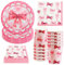 Hmfmdy Rosa Schleife Partygeschirr Set, 40 Stück Party Deko, Geburtstag Geschirr Kit Mit Pappteller Becher Servietten, Party Geschirr Supplies für Verlobung, Mädchen, Babyparty, Hochzeit - 10 Gäste
