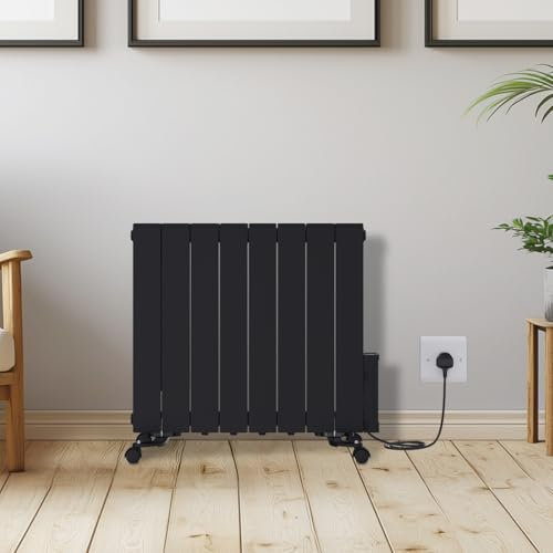 Warmehaus 1500W Electric Oil Filled Radiator 24/7 Day Timer and Thermostat Wall Mounted/Freestanding, Plug in Electric Heater Smart WiFi Low Energy Portable with Child Lock Black