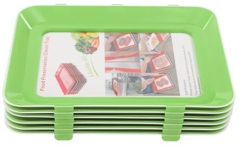 Tyvotrend 6 Stück Frischhaltebox, Lebensmittelkonservierung Tablett Stapelbar Frischhaltetablett, Kunststoff Vorratsbehälter mit Sichtbare Folie, für Obst, Fleisch, Gemüse (Grün)