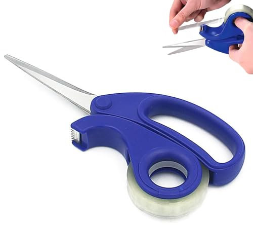 Schere und integrierter transparenter Klebebandabrollenschneider, 2-in-1 scharfe Schere mit Klebebandspender, Mehrzweck-Papierrollenschneider für Schreibtisch, Zuhause, Büro und Schule (1)