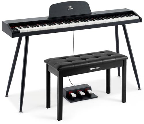 MUSTAR 88 Key Piano Keyboard with Piano Bench, Digital Piano 88 Semi Weighted Keys, Portable Electric Piano with Storage Stool, 3 Pedals, Built-In Speakers, USB/MIDI, Black