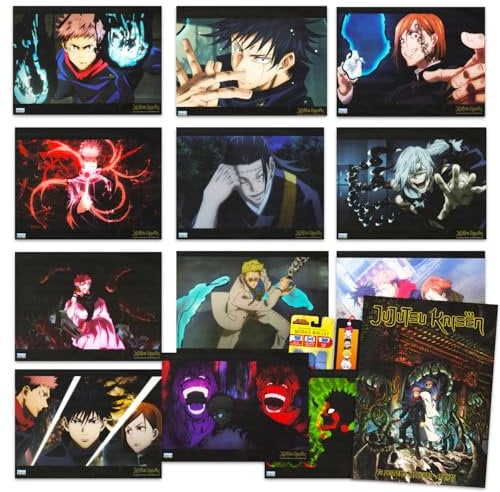 Jujutsu Kaisen Poster Book Set - Bundle with 12 Anime Posters Plus Bookmark, Phone Wallet | Jujutsu Kaisen Room Decor for Teens, Adults