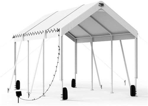Ayztantine Abri Voiture Exterieur Auvent d'abri de Voiture Robuste 10 x 16 cm, auvent de Voiture avec Hauteur réglable, Garage de Port de Voiture Portable, abri de Voiture Tous Temps, Blanc