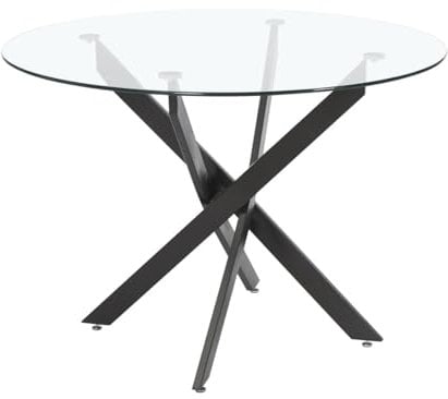 Home Heavenly® - Mesa Comedor Redonda de Cristal Dan, de 110 cm diámetro x 73 cm Altura. 4 Patas entrecruzadas. (Madera)