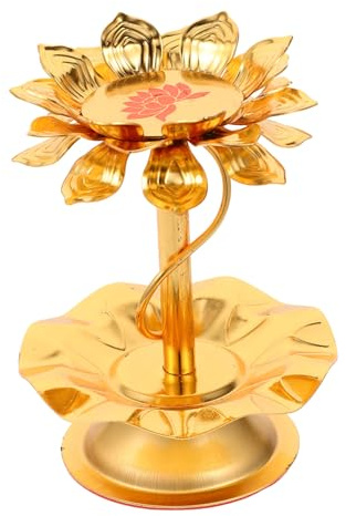 ELAYARD Kerzenhalter als Eleganter Lampenfuß aus Goldener Legierung Lotus Dekorativer mit Starker Haltbarkeit für Votivkerzen und Buddhistische Anbetung