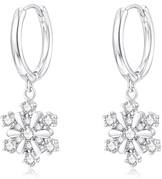 Loutade Weihnachten Creolen Silber 925 mit Schneeflocke Anhänger, 925 Sterling Silber Funkelnde CZ Schneeflocke Ohrringe Creolen, Leichte Silber Huggie Ohrringe Ohrhänger Geschenke zum Weihnachten