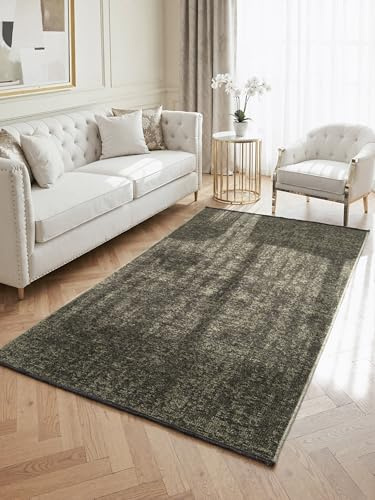 Elle Decoration Brilliance - Kurzflor Teppich Prisma, Wohnzimmerteppich mit Raster Design, Kachel, Quadrat Muster, Glänzender, Moderner Teppich für Wohnzimmer, Schlafzimmer - Grün, 80x150 cm