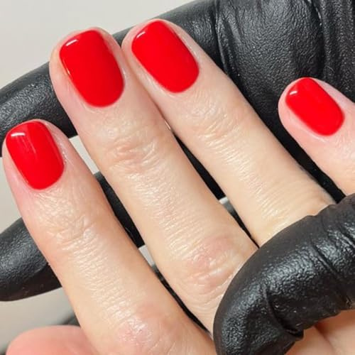 Bright Red Press on Nails Short, 24PCS Square Stick on Nails, False Nail-s With Glue, Full Cover Acrylic Nails Press Ons,Glue on Nail Tips for Women, DIY at Home
